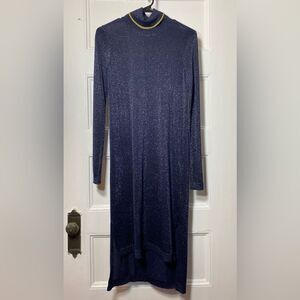 Scotch & Soda Maison Scotch Shimmery Turtleneck High-Low Dress Navy Blue Sz XS